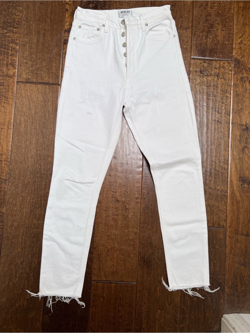 Agolde White High-Rise Button-Fly Taw Hem Skinny Denim